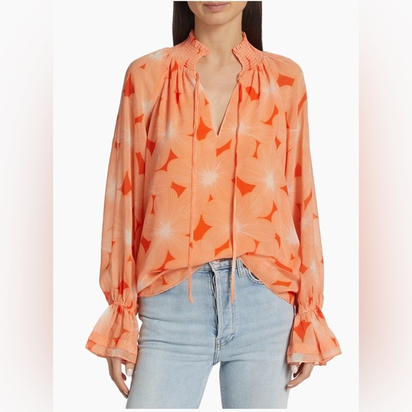 NWT Ramy Brook Clarke Peach Azalea Floral Printed Blouse XS & XXS - Picture 1 of 12